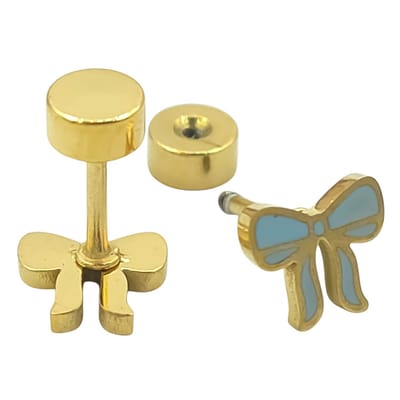Kleine goldplated stalen oorbellen voor meisje - Oorstekers strikje - 6.5 x 5 mm - Goudkleurig