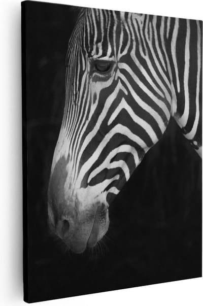 Artaza Canvas Schilderij Zebra Close-Up - 40x50 cm - Wanddecoratie Dieren - Muurdecoratie Dierenkop - Kamer Accessoires