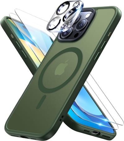 Hoesje Met Camera lens en 2x Screenprotector Geschikt voor: Apple iPhone 16 Pro - Compatibel met MagSafe - Back Cover met Magneet - Draadloos Opladen met Magnetische Ring - Groen