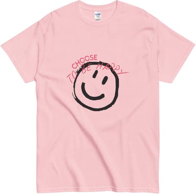 T Shirt met Quote en Smiley - Choose to be Happy Print - Positieve Uitstraling - Roze - S