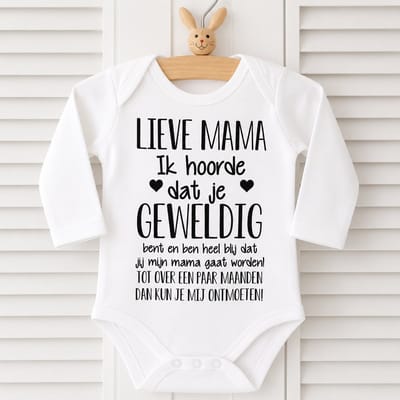 Baby rompertje met tekst | Lieve Mama Ik hoorde dat je geweldig bent en ben heel blij dat jij mijn mama gaat worden! ...  ontmoeten!  | lange mouw | maat 50-56 | aankondiging bekendmaking zwangerschap cadeau voor de liefste aanstaande
