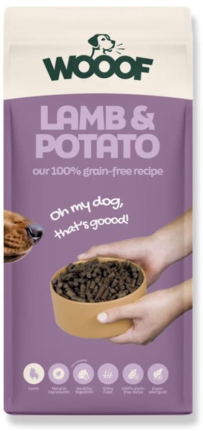 WOOOF Lam en Aardappel 18kg - Hypoallergene hondenbrokken - Graanvrij en geperste hondenbrokken - Gevoelige honden - hondenvoer - 18kg