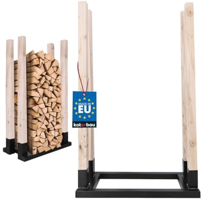 KOTARBAU® Brandhoutrek, Haardhoutrek, Staal en Hout, 81,5 x 32 x 122 cm, Zwart, Haardhoutopslag, Houtstapelaar, Haardhout Opslag, Decoratief, Minimalistisch Design, Duurzaam