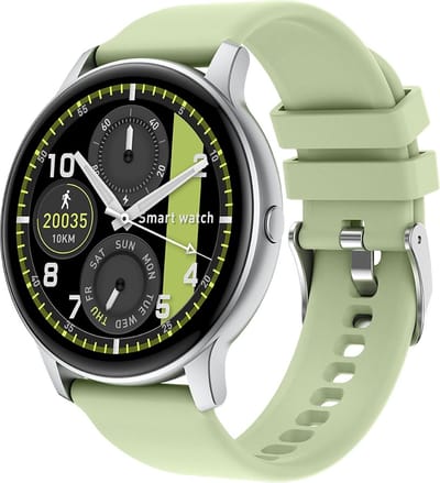 Belesy® SUAVE - Smartwatch Heren – Smartwatch Dames - Horloge – Stappenteller – Calorieën - Hartslag – Sporten - Je eigen foto als wijzerplaat - Kleurenscherm - Full Touch - Bluetooth Bellen – Zilver - Silicone –Groen - Moederdag