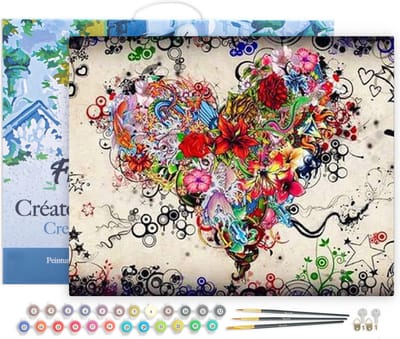 Figured'Art Schilderen op Nummer Volwassenen met lijst - Liefde Bloemen - Handwerk acrylverf Kit DIY Compleet - 40x50cm Canvas al ingelijst