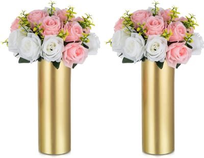 La'Moussawi ® Gouden Metalen Tafelvazen voor Elegante Bruiloft en Feestdecoratie - Set van 2