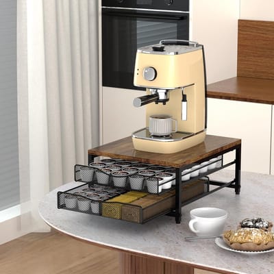 Famanu – Houten koffiepadhouder met schuiflade, grote capaciteit voor koffiecapsules, praktische houder voor koffiebar of kantoor