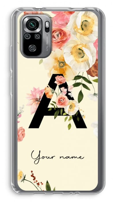 Gepersonaliseerd - Case Company® - Hoesje geschikt voor Xiaomi Redmi Note 10S hoesje - Flirty Flowers Monogram - Soft Cover Telefoonhoesje - Bescherming aan alle Kanten en Schermrand