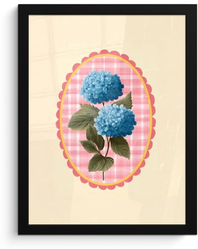 Poster in lijst - Fotolijst 30x40 cm - Posters - Bloemen - Blauw - Lijst - Bladeren - Posterlijst zwart - Decoratie - Wanddecoratie woonkamer - Muurdecoratie slaapkamer