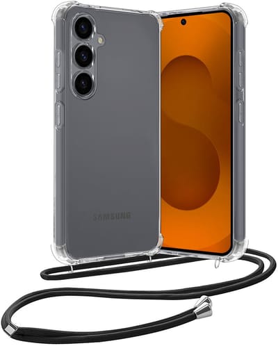 Hoes - Geschikt voor Samsung Galaxy S25 FE - Met Koord - Shock Proof - Siliconen Case - Back Cover - Telefoonkoord - Telefoon Hoesje Shockproof - Telefoonketting - Transparant