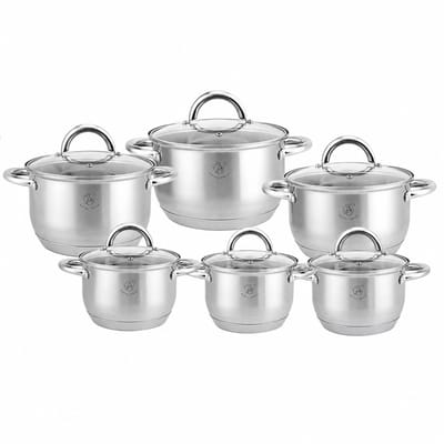 Royal Swiss® pannenset inductie 12-Delig – RVS – Kookpannenset – Inductie Kookpan – kookpotten met Glazen Deksel