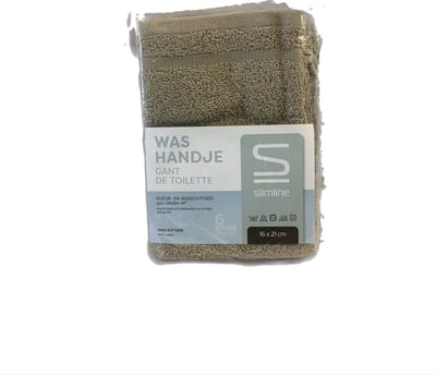 Slimline washandje zand 6 stuks in pak 16x21 cm