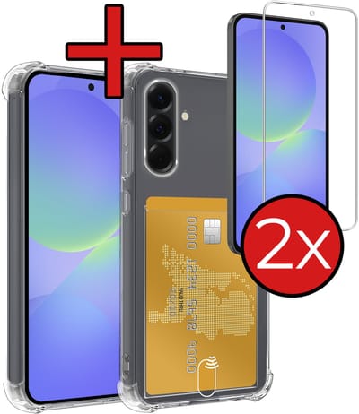 Hoesje - Geschikt voor Samsung Galaxy A36 - Met 2x Screenprotector - Pashouder - Kaarthouder - Back Cover - Telefoon Hoes Shockproof - Siliconen Case - Shock Proof - Pasjes Houder - Telefoonhoes - Transparant