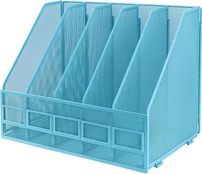 Vouwbare A4 Bestandsmap, Tijdschrift Houder met 5 Verticale Compartimenten, Desk Organizer voor Kantoor, School en Thuis, Sky Blue
