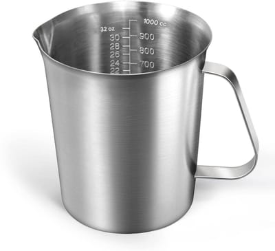 GELLDG Maatbeker - RVS - Drie Schalen - Met Schaalverdeling en Greep - 12x12x13 cm - Geschikt voor Keuken en Melkserveren - 1000ml