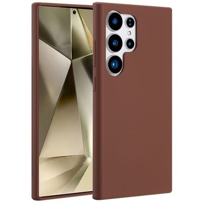 Accezz Hoesje - Geschikt voor Samsung Galaxy S24 Ultra - Liquid Silicone Backcover met Magnetische Ring - New Tea Brown