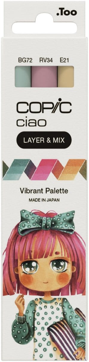 Copic Ciao "LAYER & MIX" Vibrant Palette, 3 stuk(s), Bush, Donkerroze, Geel, Beitel/penseelpunt, Rond, Inkt op alcoholbasis, Volwassene/Kind