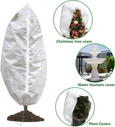 Vorstbeschermhoes voor planten - Winterbescherming voor planten - Winddichte plantenhoes - Met rits en trekkoord - Beschermt bomen tegen vorst - 1,4 m x 2 m - Geschikt voor palmbomen, fruitbomen en potplanten in koude winters - Wit