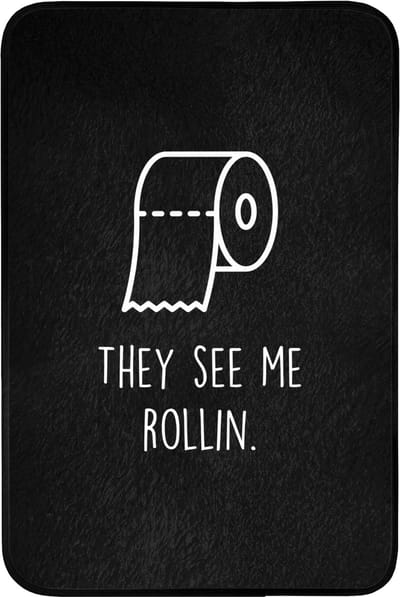 Badmat 60x90 cm - Antislip - Quotes - WC papier - They see me rollin - Zwart - Spreuken - Badmatten voor badkamer - Badkamermat - Douchemat - Badkamer mat