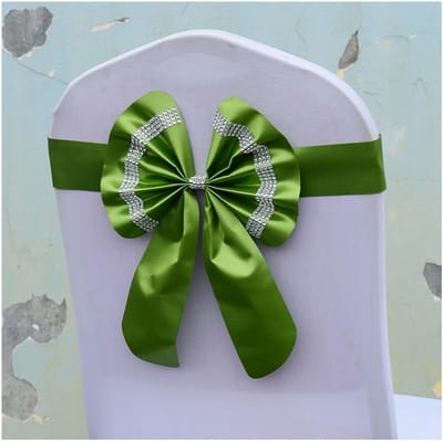 Elegante Satijnen Stoelhoezen met Stretch voor Bruiloften en Feesten - 10 Stuks Groene Stoelbogen met Strass Versiering voor Banquet en Evenementen