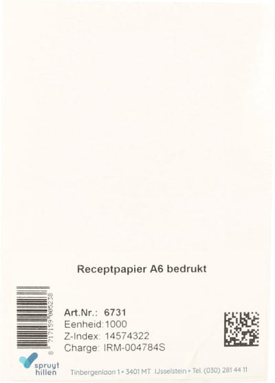 Spruyt Hillen Receptpapier A6 bedrukt 1000 stuks