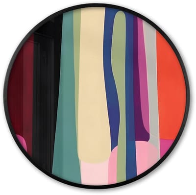 Poster in lijst Rond - Fotolijst 60x60 cm - Posters - Kleurbanen - Verticaal - Kleurrijk - Ronde posterlijst zwart - Decoratie - Wanddecoratie woonkamer - Muurdecoratie slaapkamer