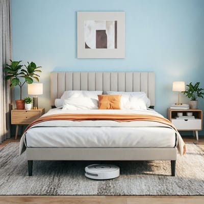KUTAS Gestoffeerd 140x190 cm - Tweepersoonsbed - Verticale Strepen Stijl - Opbergruimte Onder Het Bed - Inclusief Lattenbodem - Metalen Bedframe - Stevig - Stil - Verstelbaar Hoofdeinde - Grijs