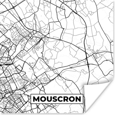Poster Stadskaart – Plattegrond – België – Zwart Wit – Mouscron – Kaart - 100x100 cm XXL