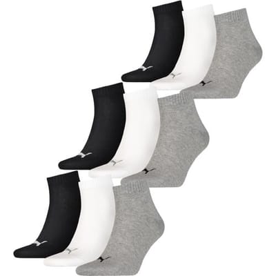 Puma Quarter Sokken Plain 9-pack Zwart / Wit / Grijs-35/38