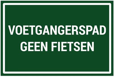 Voetgangerspad geen fietsen bord | gecoat dibond materiaal | 45 x 30 cm