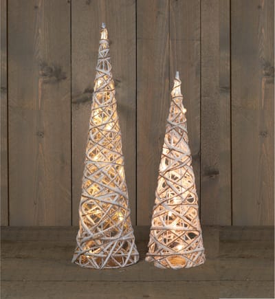 Anna's Collection LED kegels - 2x st - H40 en H60 cm - warm wit - glitter kerstboom lampen