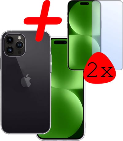 Hoesje Met 2x Screenprotector - Geschikt voor Apple iPhone 15 Pro - Sterk & Shockproof - Back Cover - Siliconen Case - Telefoon Hoes - Transparant