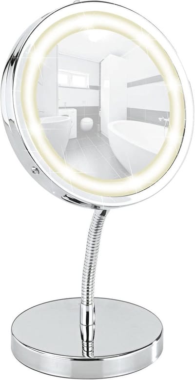 Cosmetica Staande Spiegel - Make-up Spiegel - Voor Dagelijks Gebruik - Met LED Verlichting - 11 cm Diameter - Chroom
