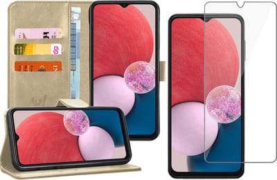 Hoesje geschikt voor Samsung Galaxy A13 4G - Book Case Kunstleer Wallet Cover Portemonnee Pasjeshouder Hoes Goud - Tempered Glass Screenprotector