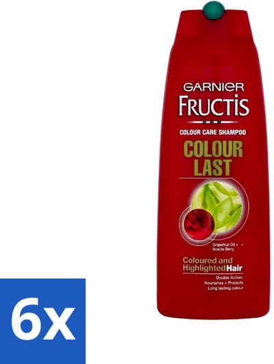 6 x Garnier - Fructis - Shampoo - Colour Last - 250 ml - Kleurbehoud - Gekleurd Haar - Antioxidant - Haarvoeding - Haarbescherming