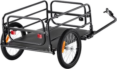 Fietskar - 160 Lbs Capaciteit, Stevige, Opvouwbare Fietskar met Snelsluiting, 16 Inch Wielen, Universele Trekhaak, Reflectoren, Past Op 22-28 Inch Fietswielen