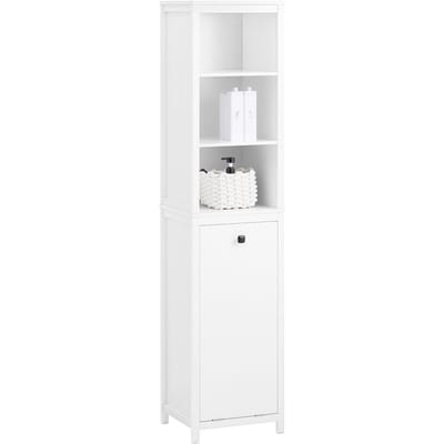SoBuy BZR95-W Badkamermeubel - Witte Hoge Kast met Planken & Wasmand