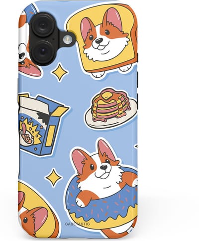 Casetastic hoesje geschikt voor Apple iPhone 16 - MagSafe - Dubbellaagse bescherming - Hondenfeest Ontbijt - Fashion Case - Lichtblauw Lichtgrijs Taupe Terracotta