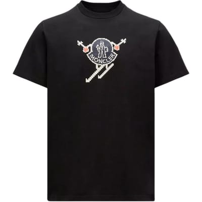 Moncler Geprint Pullover Ronde Hals Korte Mouw T-shirt Heren Tops Zwart J2-091-8C00010-83927-998 XL black