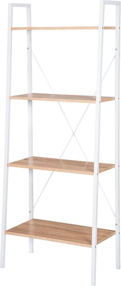 Happyment Boekenkast Baldi - 4 lagen - Wit/Oak - Boekenrek - Woonkamer, slaapkamer en kinderkamer - Hout - Wit - 60x35x148cm