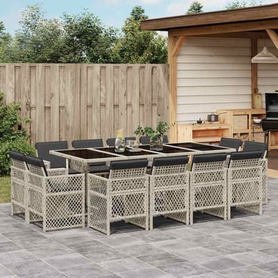 vidaXL - 13-delige - Tuinset - met - kussens - poly - rattan - lichtgrijs