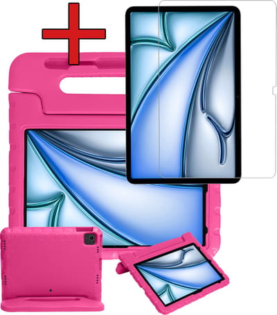 Hoesje - Geschikt voor Apple iPad Air (2024/2025/2026) - 13 inch - Met Screenprotector - Kinderhoes - Shockproof Bumper - Kidsproof Case - Tablethoes - Kinder Hoes Cover - Roze
