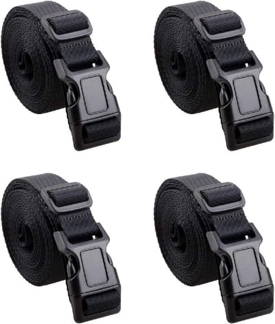 Verstelbare 25mm Zwarte Nylon Kofferband met Antislip Sluiting, 4 Stuks voor Veilig Transport en Beveiliging van Bagage