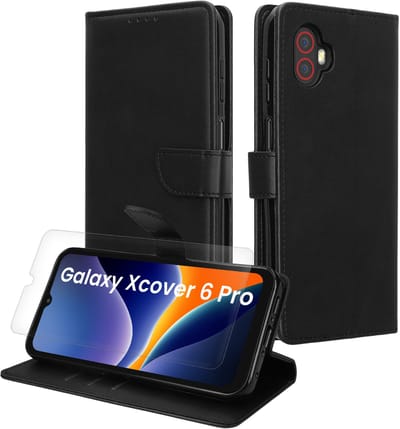 kwmobile telefoonhoesje geschikt voor Samsung Galaxy Xcover6 Pro hoesje - Smartphone case met pasjeshouder - RFID-blokkering en screenprotector - In zwart