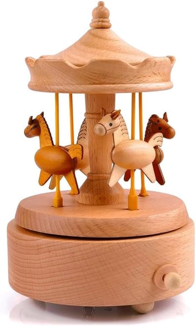 Muziekdoos Draaimolen - Paarden decoratie - Thuis decoreren - Houten paarden figuren - 20 x 15 x 14 cm