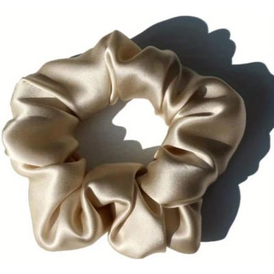 100% pure soie de mûrier grands chouchous élastiques à cheveux élastiques en caoutchouc pour femmes filles 19 Momme 3,5 cm beige