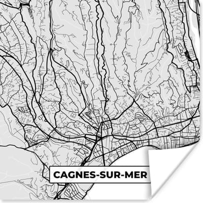 Poster Frankrijk - Cagnes-sur-Mer - Stadskaart - Plattegrond - Kaart - 100x100 cm XXL