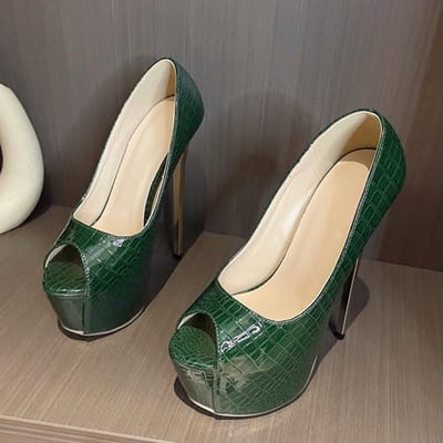 Liyke Runway Sexy Talons Extrêmes Pour Femmes Escarpins à Plateforme Confortable Cuir Imprimé Serpent Vert Bout Ouvert Chaussures de Pôle Dance Stripper 35 vert