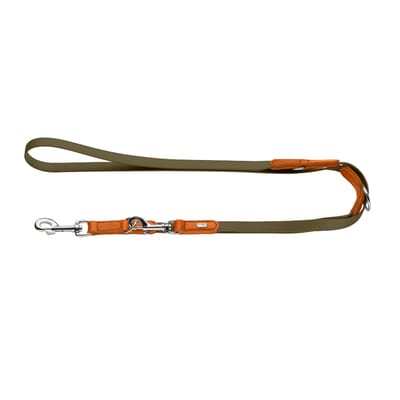 HUNTER Verstelbare hondenriem Wolmar BioThane® x leder, kaki/oranje 200cm lang, 19mm breed hond