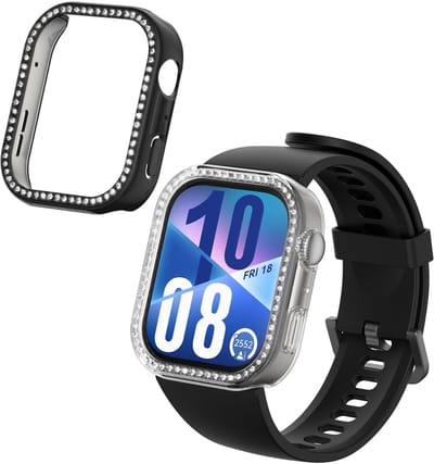 kwmobile 2x kunststof horloge rand bescherming geschikt voor Huawei Watch Fit 4 Beschermhoes - Glitter beschermhoesje transparant / zwart